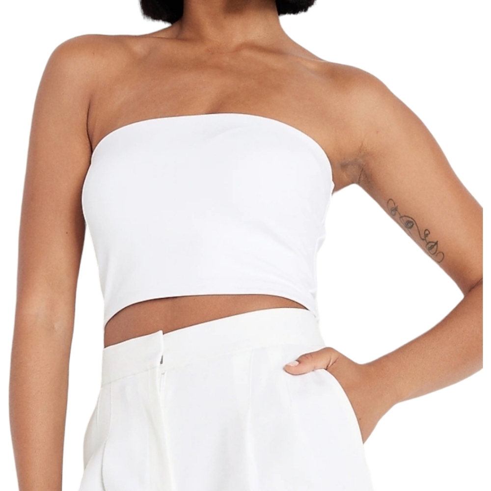 Express Body Contour High Compression Cropped Tube Top Womens Size XL White - Picture 3 of 8